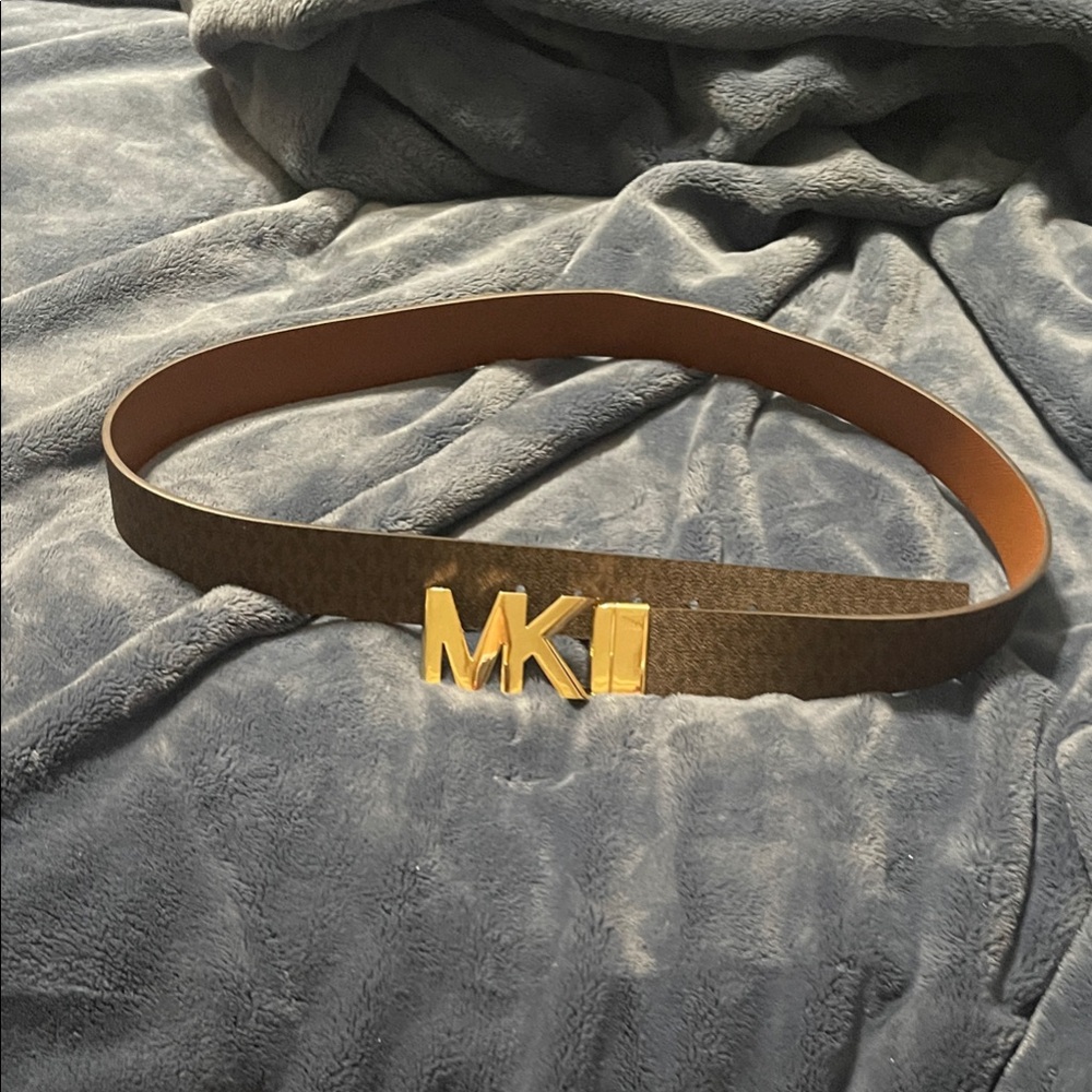 Michael Kors Tan Belt with Gold MK Logo
